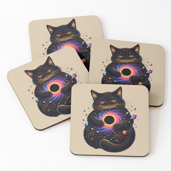 Item preview, Black Cat Holding a Galaxy – Cosmic Black Hole Fantasy Art designed and sold by VioVibe.