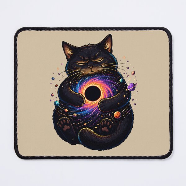 Item preview, Black Cat Holding a Galaxy – Cosmic Black Hole Fantasy Art designed and sold by VioVibe.