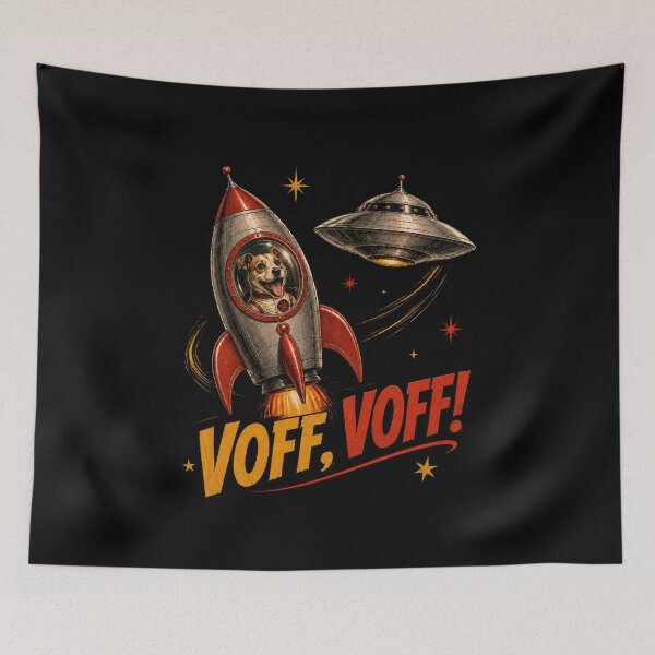 Item preview, Voff! Voff! – Vintage Sci-Fi Dog Astronaut designed and sold by Quantum Fashion.