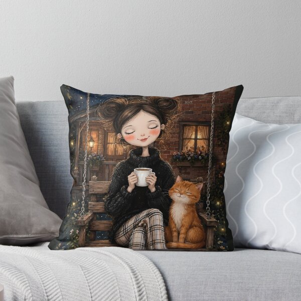 Item preview, Cozy Cottagecore Girl with Ginger Cat designed and sold by Moodprint5.