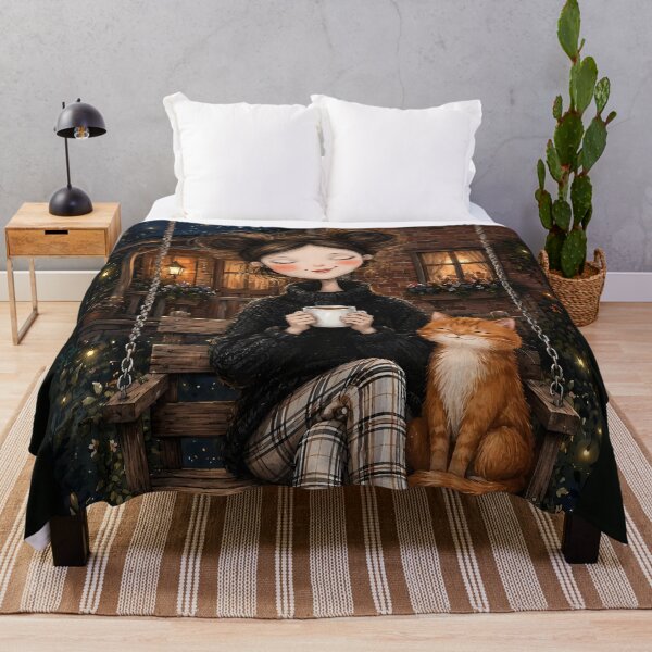 Item preview, Cozy Cottagecore Girl with Ginger Cat designed and sold by Moodprint5.