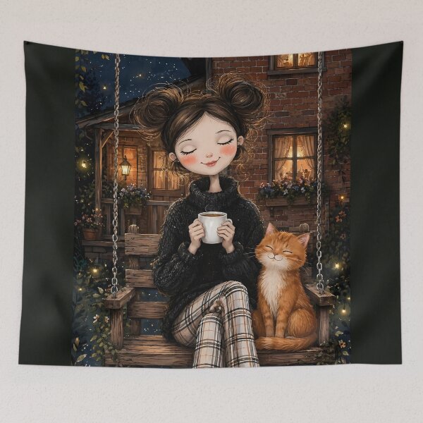 Item preview, Cozy Cottagecore Girl with Ginger Cat designed and sold by Moodprint5.