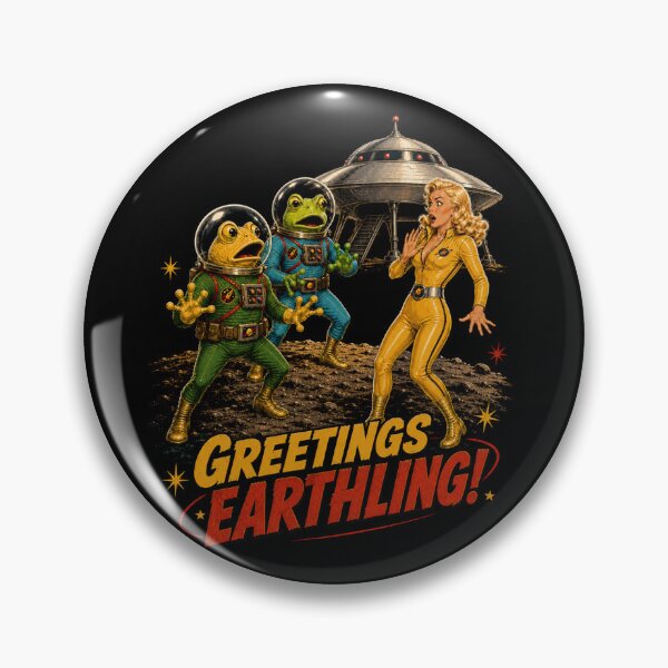 Item preview, Greetings Earthling! – Retro Frog Aliens & Flying Saucer designed and sold by Quantum Fashion.