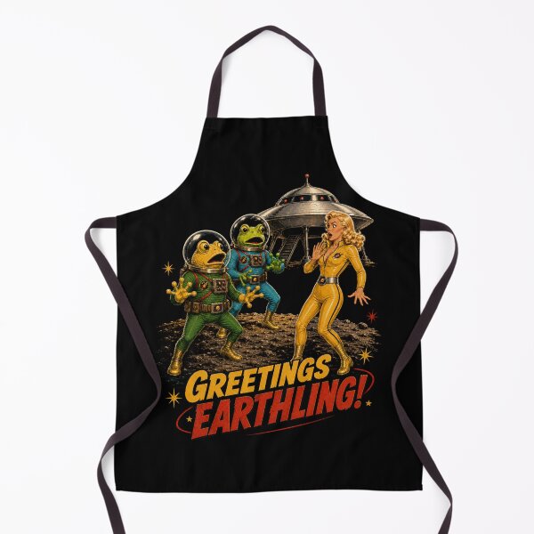 Item preview, Greetings Earthling! – Retro Frog Aliens & Flying Saucer designed and sold by Quantum Fashion.