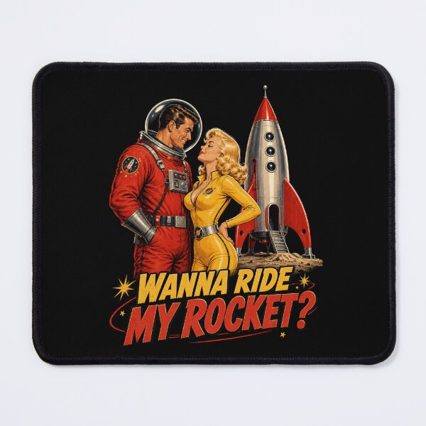 Item preview, Wanna Ride My Rocket? – Retro Sci-Fi Astronaut Couple designed and sold by Quantum Fashion.