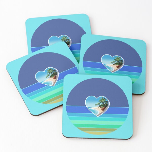 Item preview, Tropical Beach Palm Trees and Coconuts Retro Beach Stripes Beachy Heart designed and sold by Beachy.