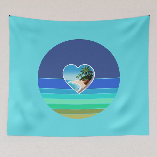 Item preview, Tropical Beach Palm Trees and Coconuts Retro Beach Stripes Beachy Heart designed and sold by Beachy.