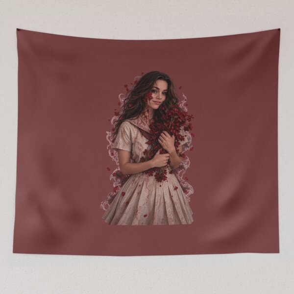 Item preview, Crimson Bloom Girl in Dark Floral Aura designed and sold by OneStepFromArt.