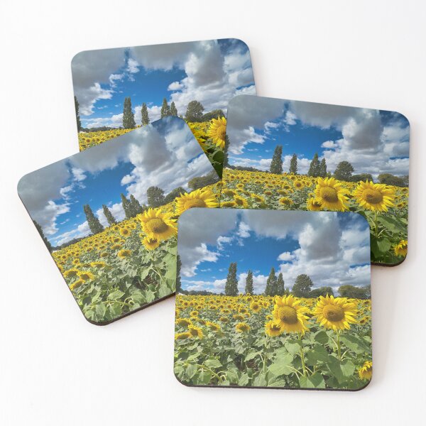 Item preview, Golden Sunflower Field Under Blue Sky - Summer Landscape Photography designed and sold by leonwoods.