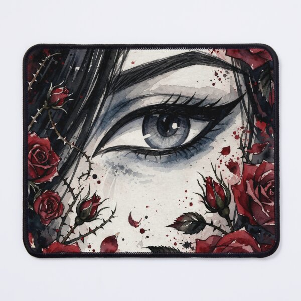 Item preview, Blue Eye Gothic Anime Girl - Red Roses Watercolor Portrait White Background designed and sold by MAISON SYLVIE.