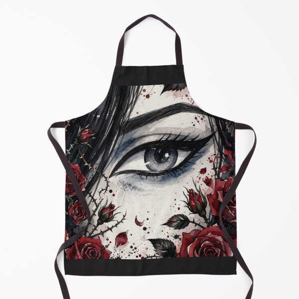 Item preview, Blue Eye Gothic Anime Girl - Red Roses Watercolor Portrait White Background designed and sold by MAISON SYLVIE.