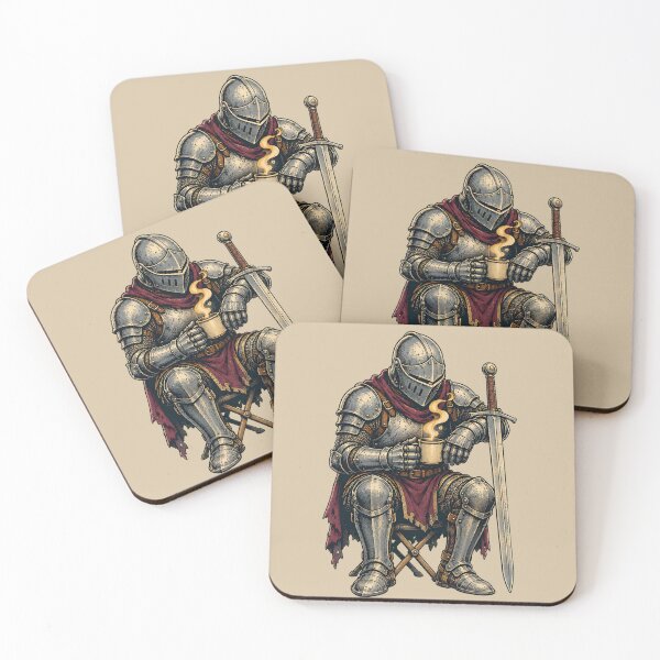 Item preview, Coffee Break Knight – Medieval Warrior Resting with a Hot Drink designed and sold by VioVibe.