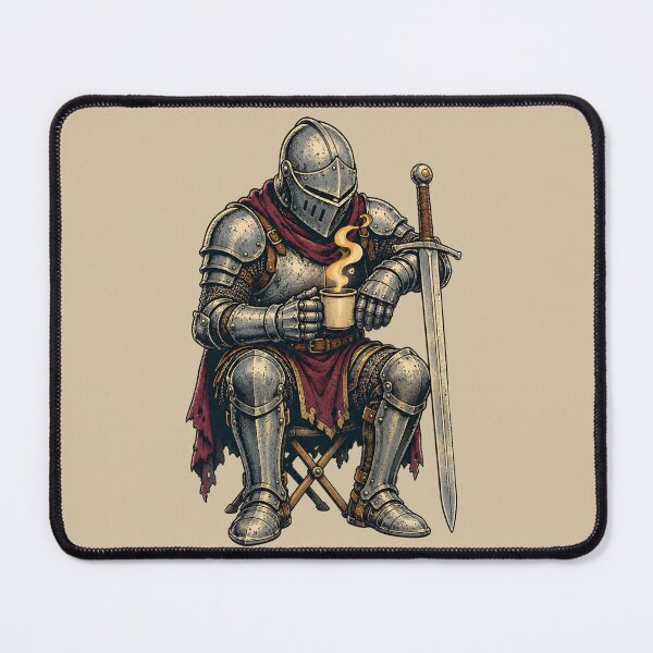 Item preview, Coffee Break Knight – Medieval Warrior Resting with a Hot Drink designed and sold by VioVibe.