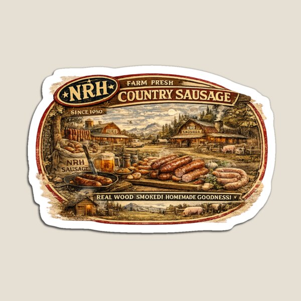 Item preview, Retro sign for vintage US farm sausages designed and sold by Normandy Road Heritage.