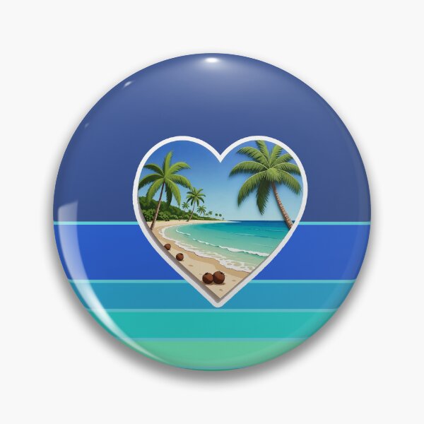 Item preview, Tropical Beach Palm Trees and Coconuts in Beachy Heart on Retro Ocean Stripes designed and sold by Beachy.