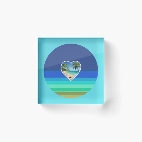 Item preview, Tropical Beach Palm Trees and Coconuts in Beachy Heart on Retro Ocean Stripes designed and sold by Beachy.