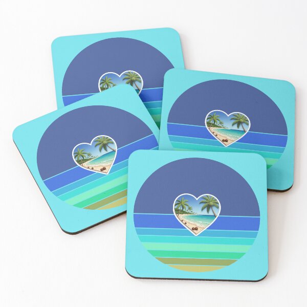 Item preview, Tropical Beach Palm Trees and Coconuts in Beachy Heart on Retro Ocean Stripes designed and sold by Beachy.