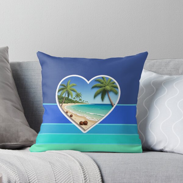 Item preview, Tropical Beach Palm Trees and Coconuts in Beachy Heart on Retro Ocean Stripes designed and sold by Beachy.