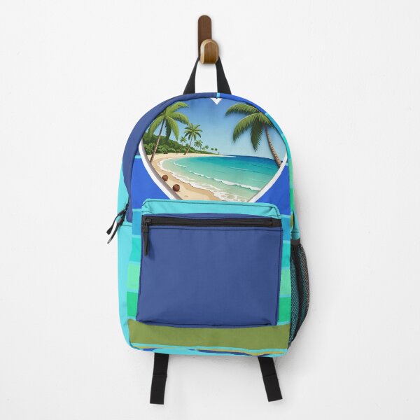 Item preview, Tropical Beach Palm Trees and Coconuts in Beachy Heart on Retro Ocean Stripes designed and sold by Beachy.