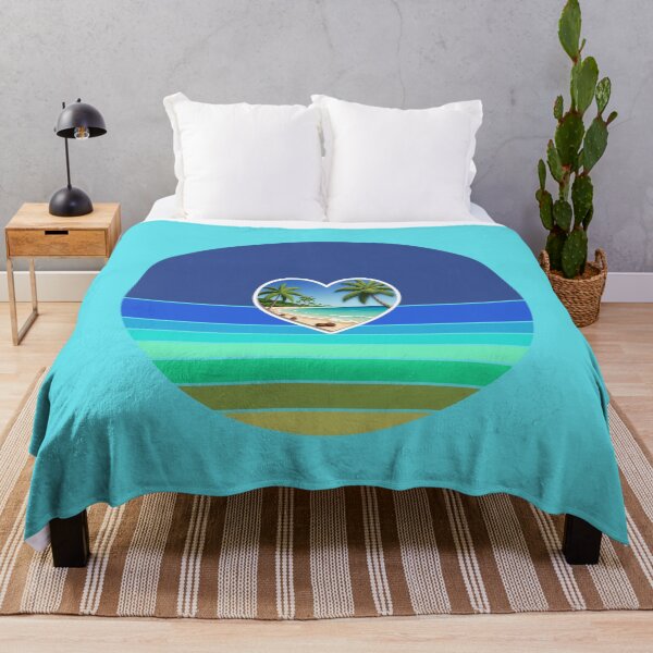 Item preview, Tropical Beach Palm Trees and Coconuts in Beachy Heart on Retro Ocean Stripes designed and sold by Beachy.
