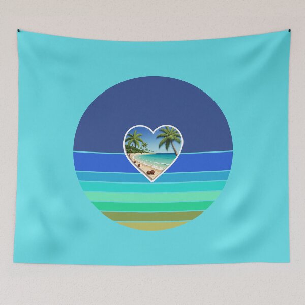 Item preview, Tropical Beach Palm Trees and Coconuts in Beachy Heart on Retro Ocean Stripes designed and sold by Beachy.