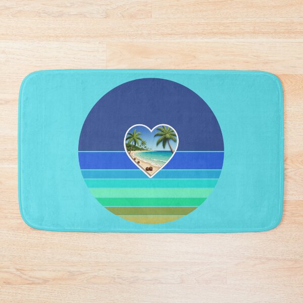 Item preview, Tropical Beach Palm Trees and Coconuts in Beachy Heart on Retro Ocean Stripes designed and sold by Beachy.