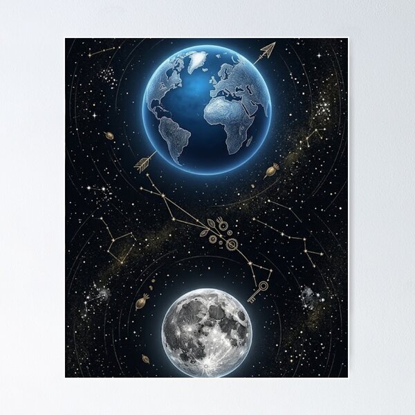 Item preview, Earth & Crescent Moon – Dark Academia Celestial Night Sky Art Print – Mystical Space Decor designed and sold by @SHINTOSARTSTORE.