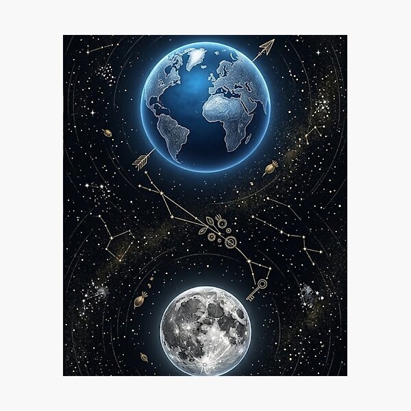 Item preview, Earth & Crescent Moon – Dark Academia Celestial Night Sky Art Print – Mystical Space Decor designed and sold by @SHINTOSARTSTORE.
