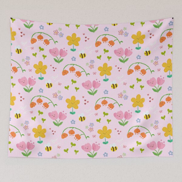 Item preview, Happy Flowers And Bees Seamless Pattern designed and sold by jianina-alondra.