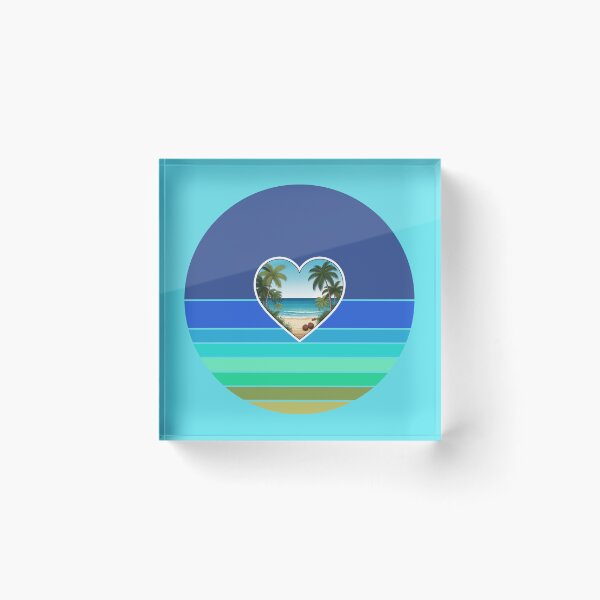 Item preview, Tropical Beach in Heart with Palm Trees and Coconuts on Retro Ocean Stripes designed and sold by Beachy.