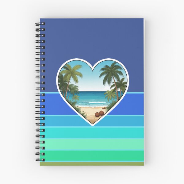 Item preview, Tropical Beach in Heart with Palm Trees and Coconuts on Retro Ocean Stripes designed and sold by Beachy.