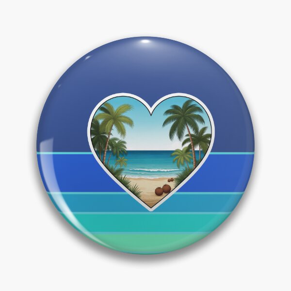 Item preview, Tropical Beach in Heart with Palm Trees and Coconuts on Retro Ocean Stripes designed and sold by Beachy.