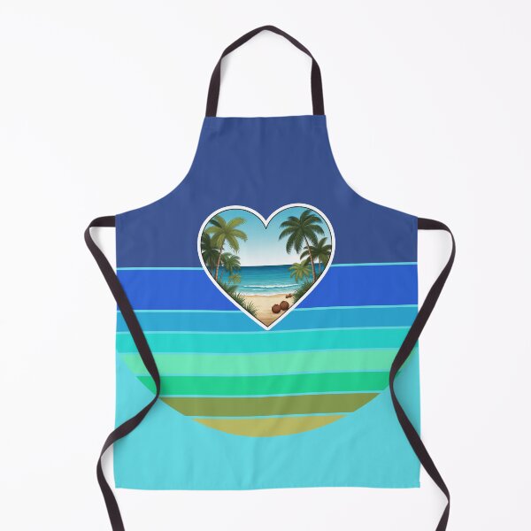 Item preview, Tropical Beach in Heart with Palm Trees and Coconuts on Retro Ocean Stripes designed and sold by Beachy.