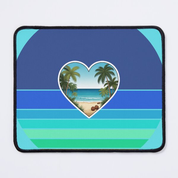 Item preview, Tropical Beach in Heart with Palm Trees and Coconuts on Retro Ocean Stripes designed and sold by Beachy.