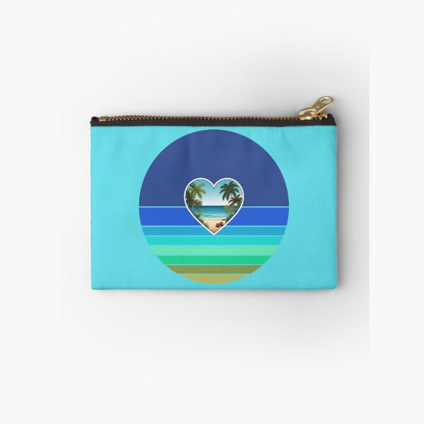 Item preview, Tropical Beach in Heart with Palm Trees and Coconuts on Retro Ocean Stripes designed and sold by Beachy.
