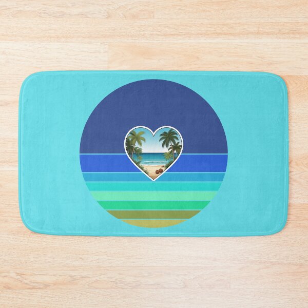 Item preview, Tropical Beach in Heart with Palm Trees and Coconuts on Retro Ocean Stripes designed and sold by Beachy.