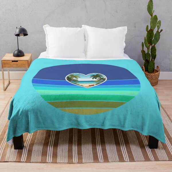 Item preview, Tropical Beach in Heart with Palm Trees and Coconuts on Retro Ocean Stripes designed and sold by Beachy.