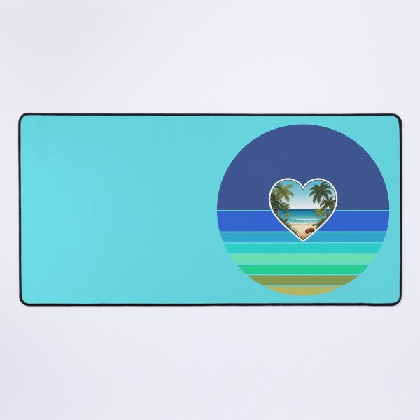 Item preview, Tropical Beach in Heart with Palm Trees and Coconuts on Retro Ocean Stripes designed and sold by Beachy.
