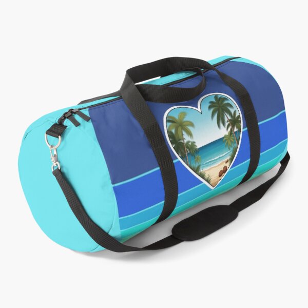 Item preview, Tropical Beach in Heart with Palm Trees and Coconuts on Retro Ocean Stripes designed and sold by Beachy.