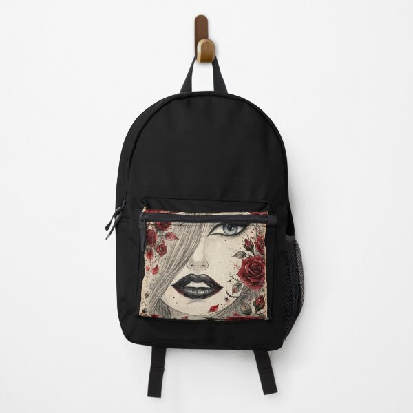 Item preview, Blue Eye Goth Anime Girl - Red Roses Watercolor Portrait White BG designed and sold by MAISON SYLVIE.