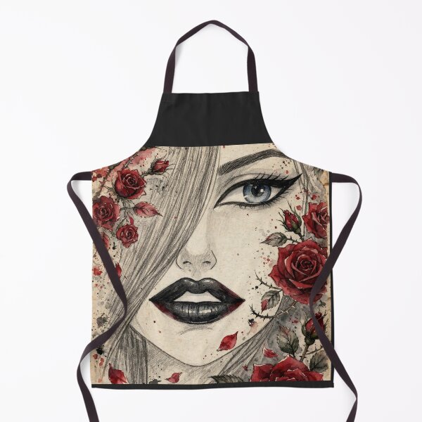 Item preview, Blue Eye Goth Anime Girl - Red Roses Watercolor Portrait White BG designed and sold by MAISON SYLVIE.
