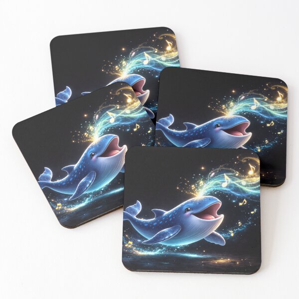 Item preview, Cute Singing Whale Nursery Art, Neon Blue Ocean Animal Poster, Glowing Musical Notes Fantasy Kids Room Decor Print designed and sold by Einkstudio.