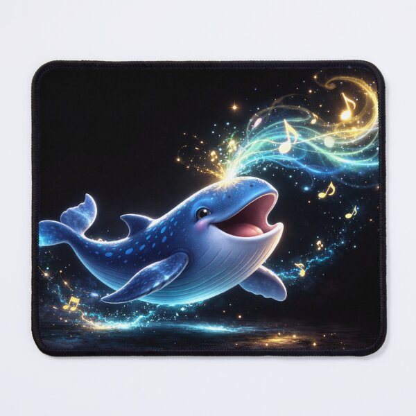 Item preview, Cute Singing Whale Nursery Art, Neon Blue Ocean Animal Poster, Glowing Musical Notes Fantasy Kids Room Decor Print designed and sold by Einkstudio.