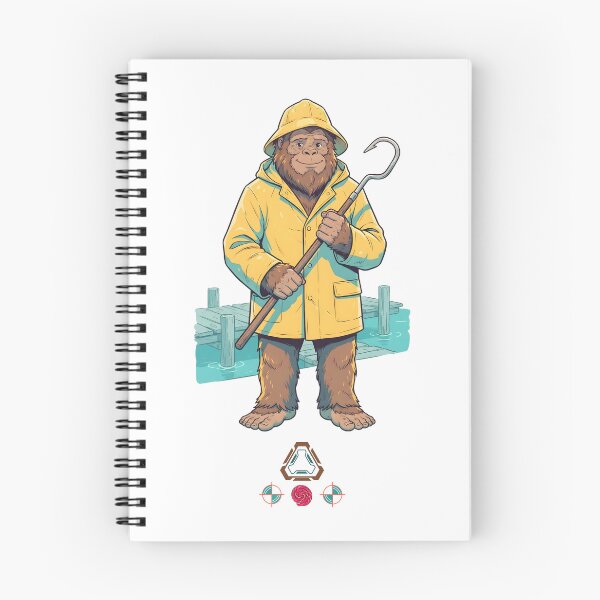 Aperçu de l'œuvre Un sympathique docker Bigfoot en imperméable et chapeau jaunes, muni d'un crochet de pêche. créée et vendue par Whimsy Trail Co.