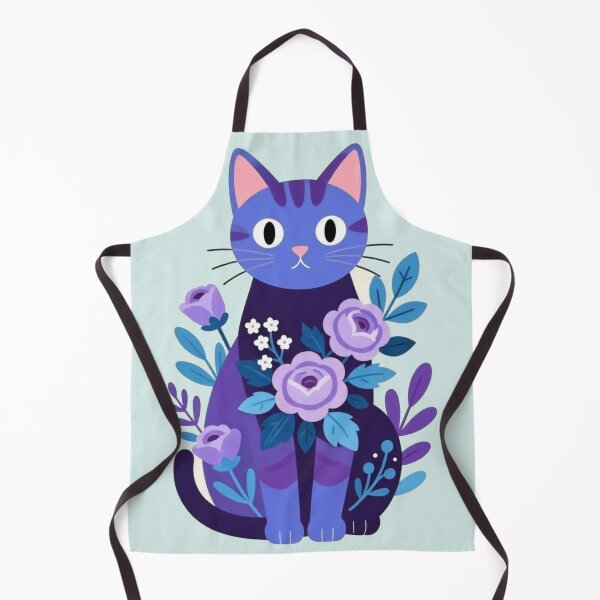 Item preview, Purple Floral Cat Illustration – Cute Botanical Tabby Cat Art designed and sold by BLUESKY11a.