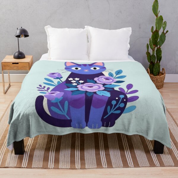 Item preview, Purple Floral Cat Illustration – Cute Botanical Tabby Cat Art designed and sold by BLUESKY11a.