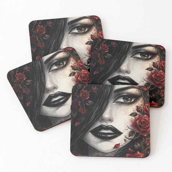Item preview, Dark Goth Anime Girl - Red Rose Portrait Black Background designed and sold by MAISON SYLVIE.