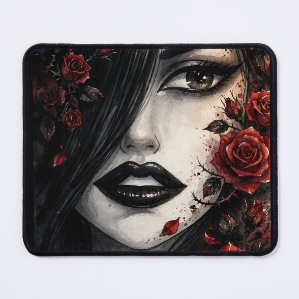 Item preview, Dark Goth Anime Girl - Red Rose Portrait Black Background designed and sold by MAISON SYLVIE.