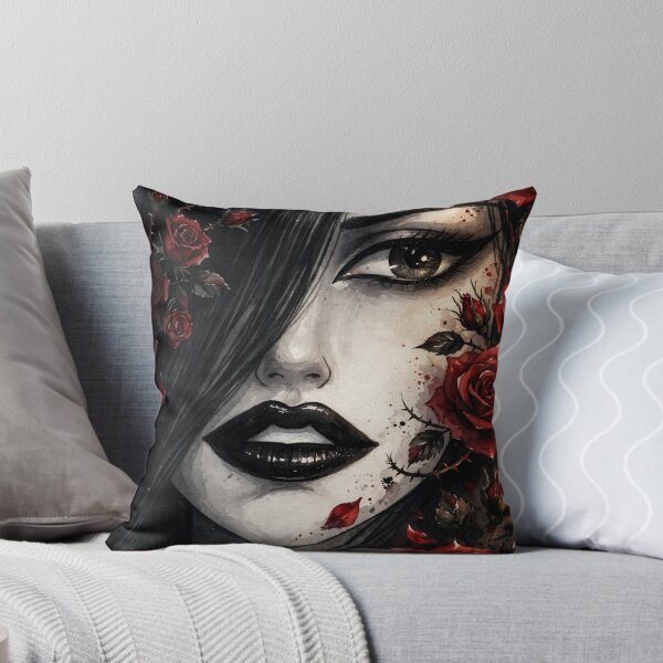 Item preview, Dark Goth Anime Girl - Red Rose Portrait Black Background designed and sold by MAISON SYLVIE.