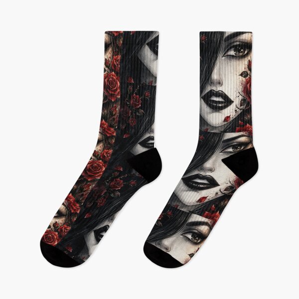 Item preview, Dark Goth Anime Girl - Red Rose Portrait Black Background designed and sold by MAISON SYLVIE.